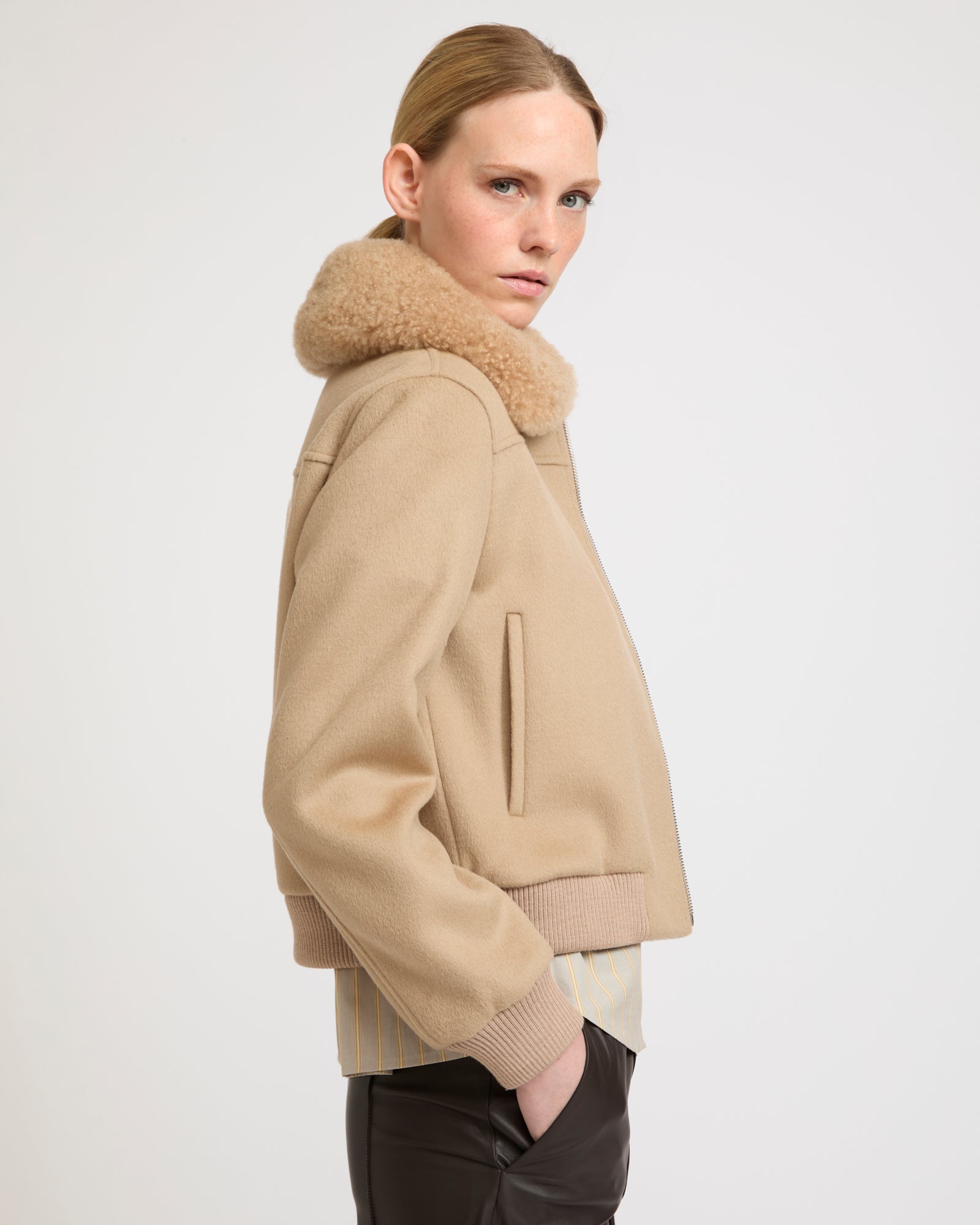 Cashmere-blend bomber jacket with removable mink collar -Yves Salomon - New spring summer collection