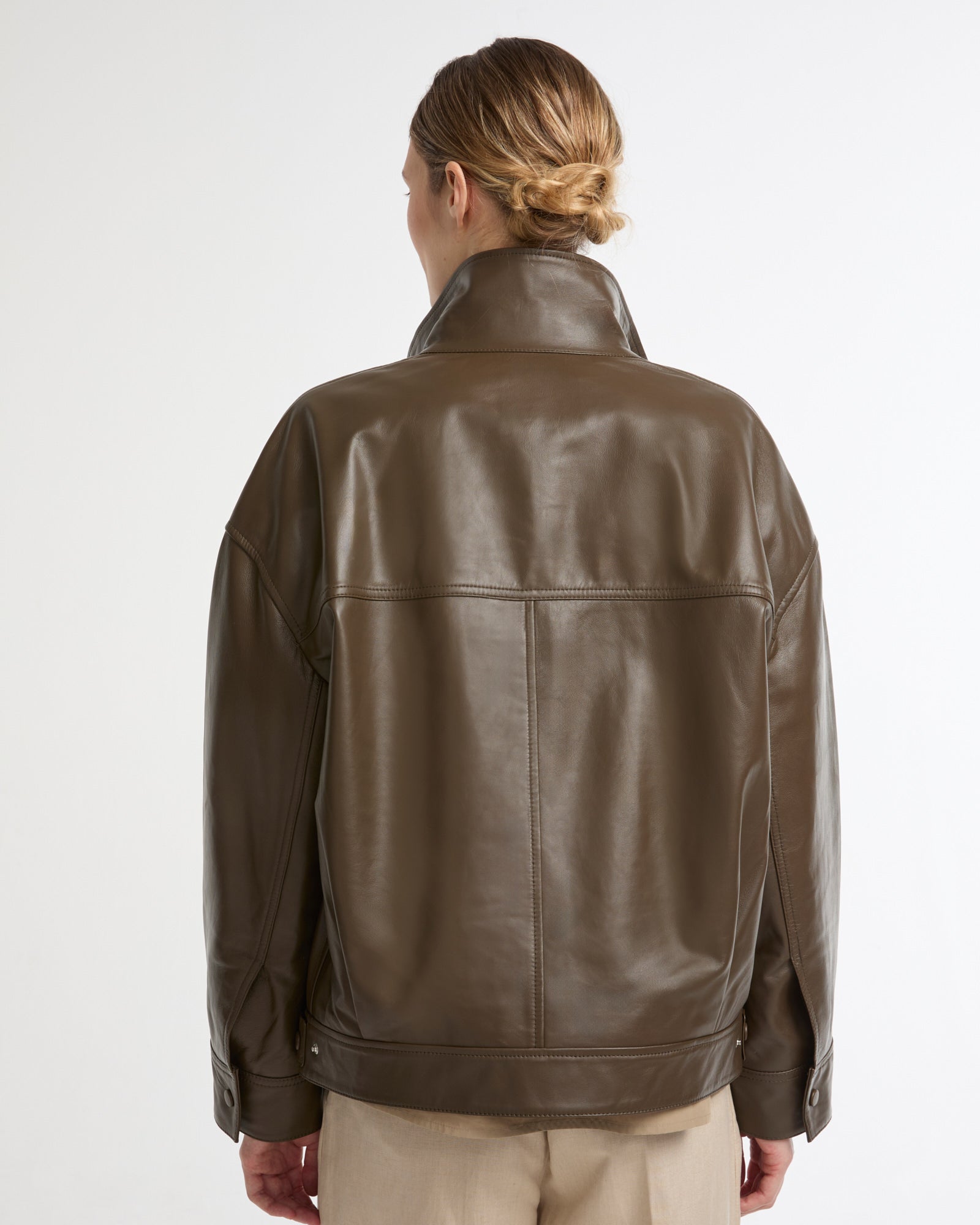 Lamb leather short jacket - khaki green - Yves Salomon – Yves