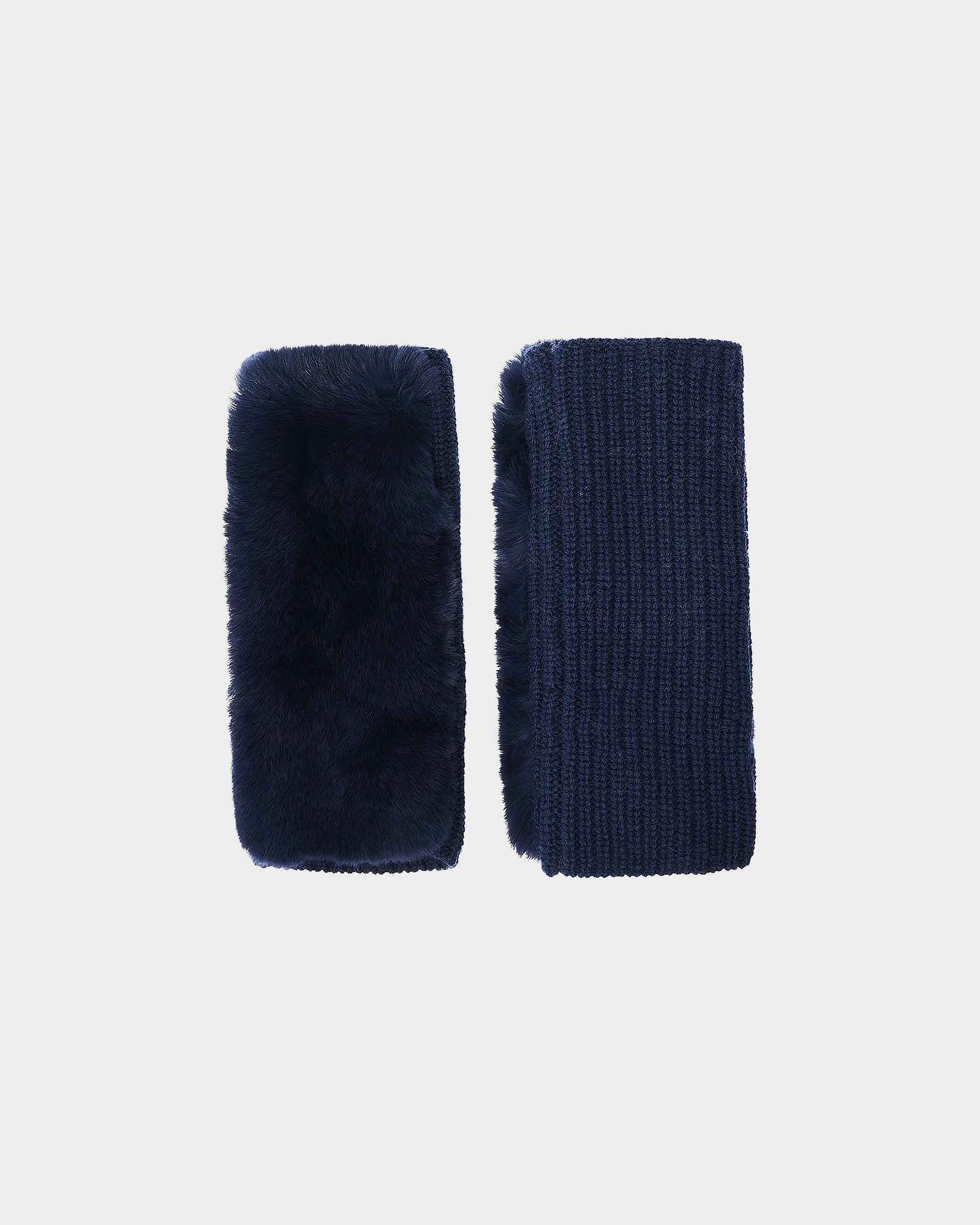 Cashmere wool knit and rex rabbit fingerless gloves -Yves Salomon