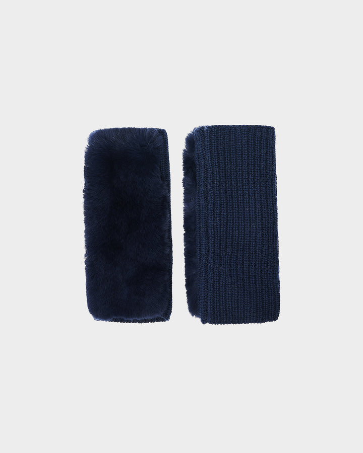 Cashmere wool knit and rex rabbit fingerless gloves -Yves Salomon