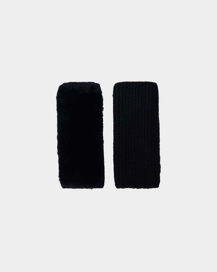 Cashmere wool knit and rex rabbit fingerless gloves -Yves Salomon