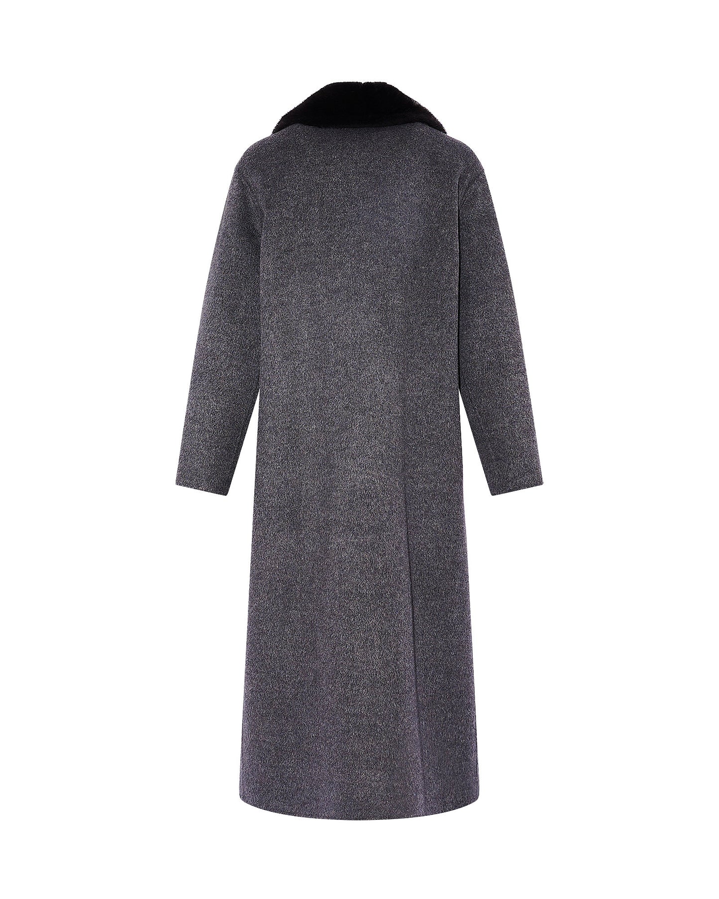 Loose cashmere-blend coat with detachable mink fur collar