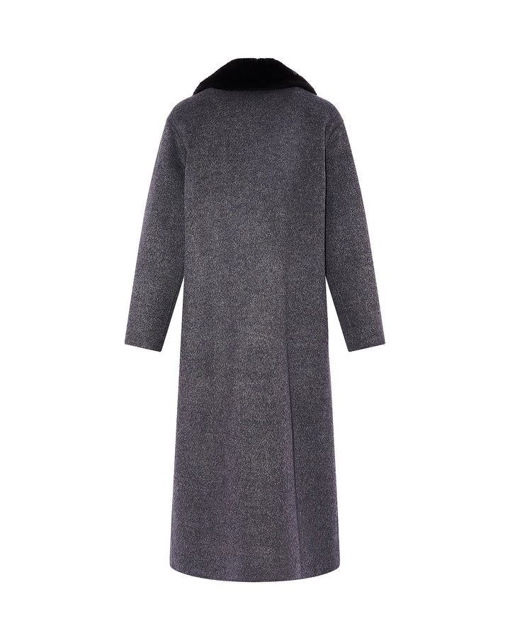Loose cashmere-blend coat with detachable mink fur collar