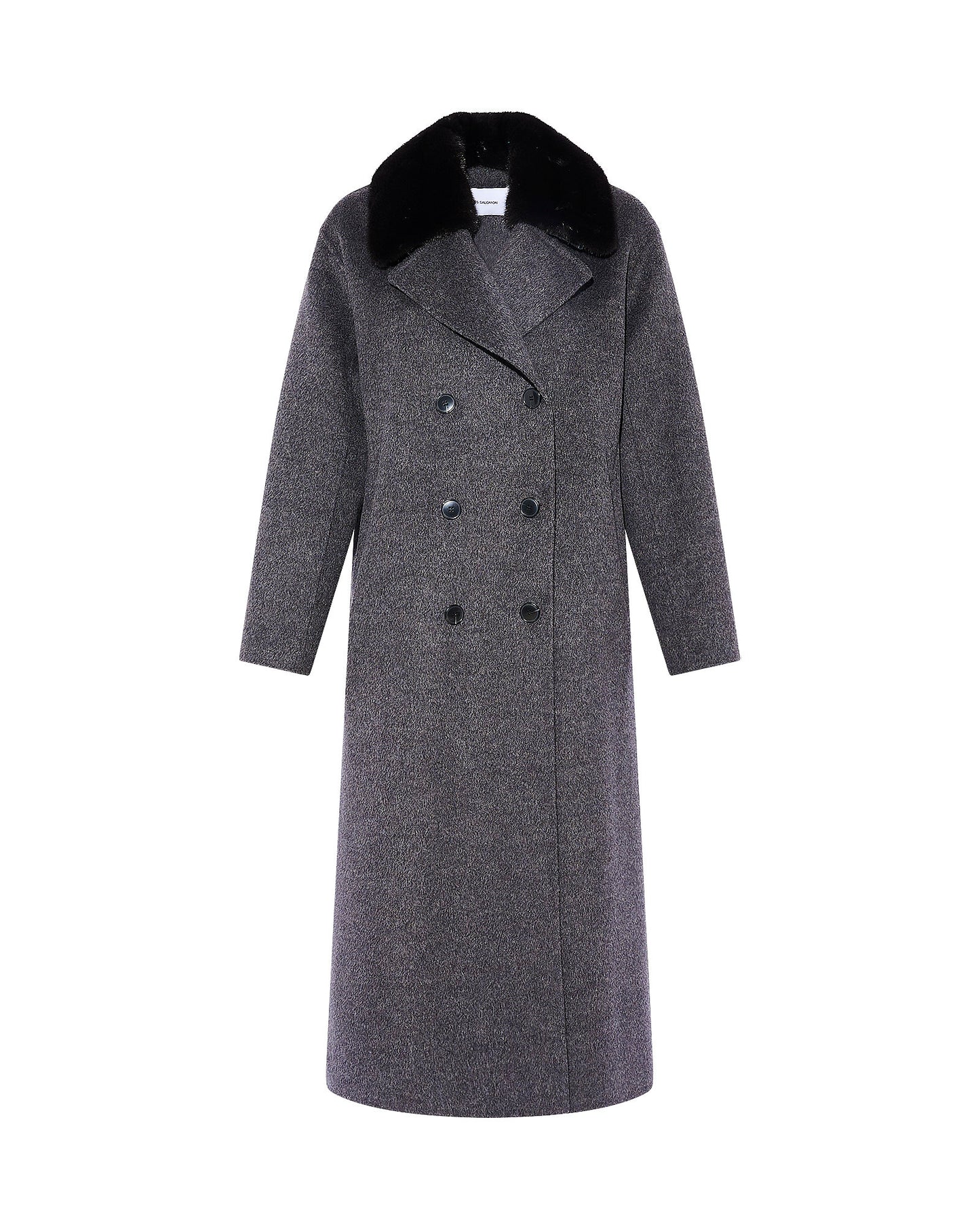 Loose cashmere-blend coat with detachable mink fur collar