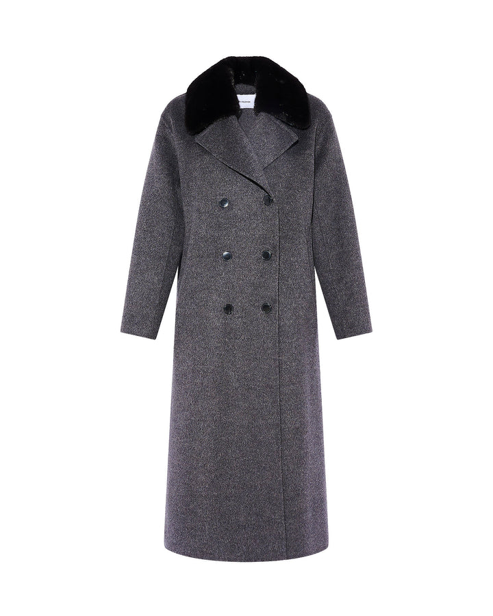 Loose cashmere-blend coat with detachable mink fur collar