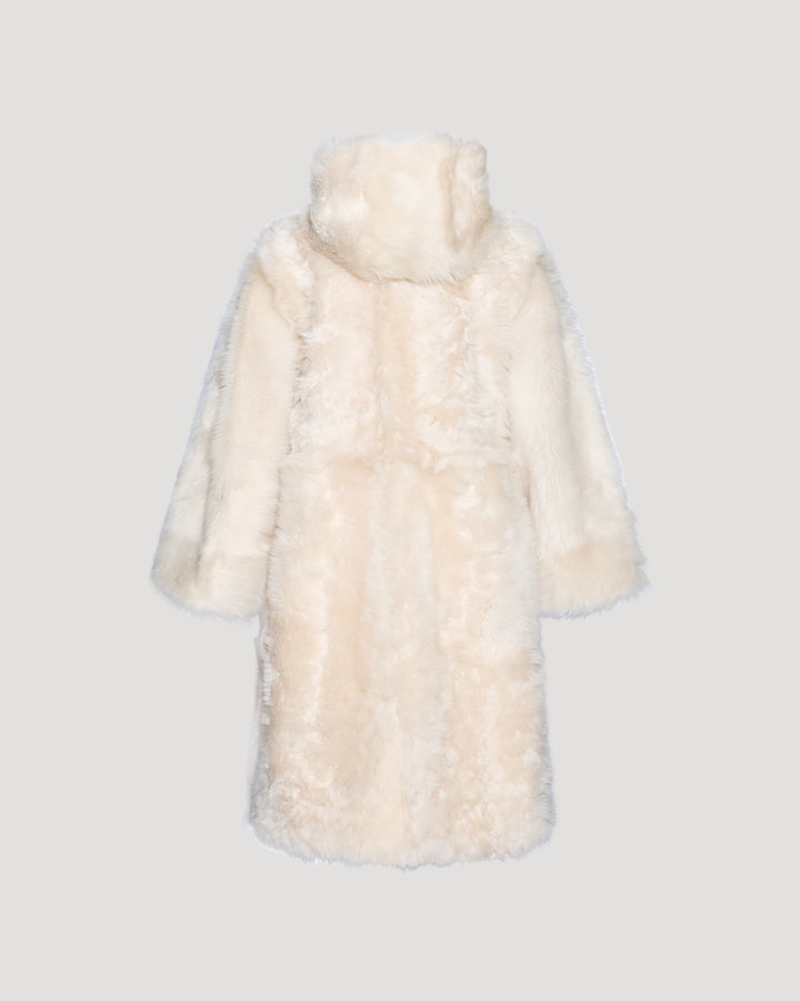 Black Friday - Yves Salomon - Long parka-style Tuscan lamb coat - white - back view