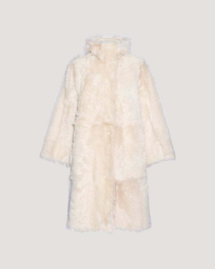 Black Friday - Yves Salomon - Long parka-style Tuscan lamb coat - white - front view