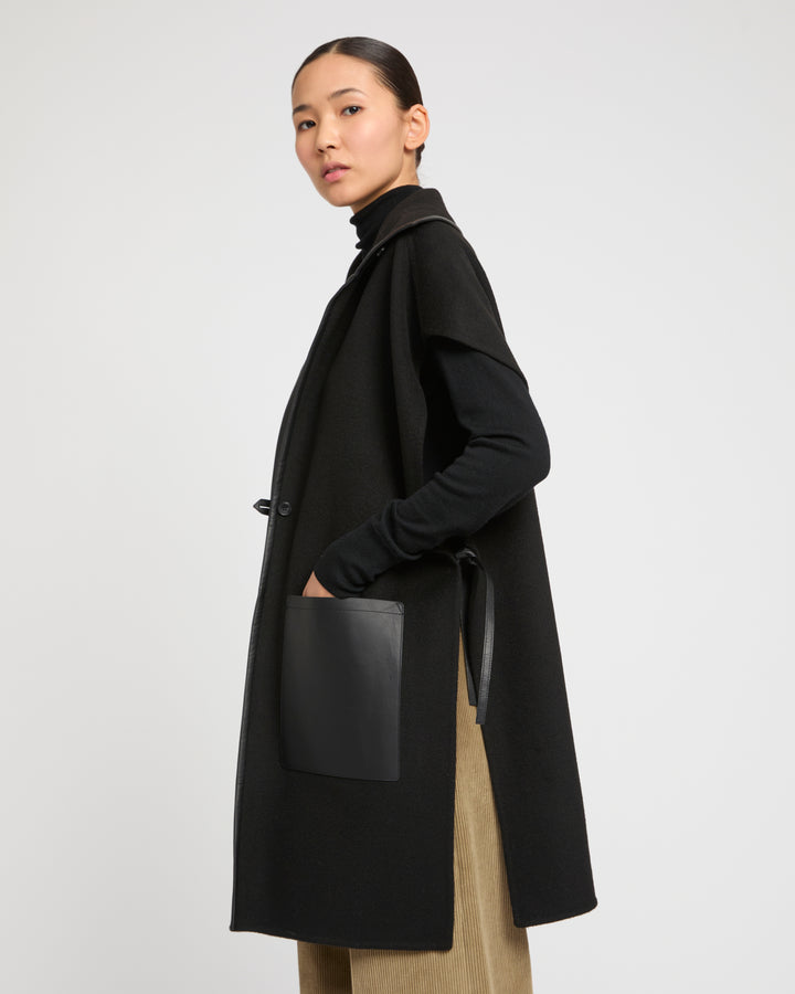 Double-sided cashmere wool and leather bib -Yves Salomon