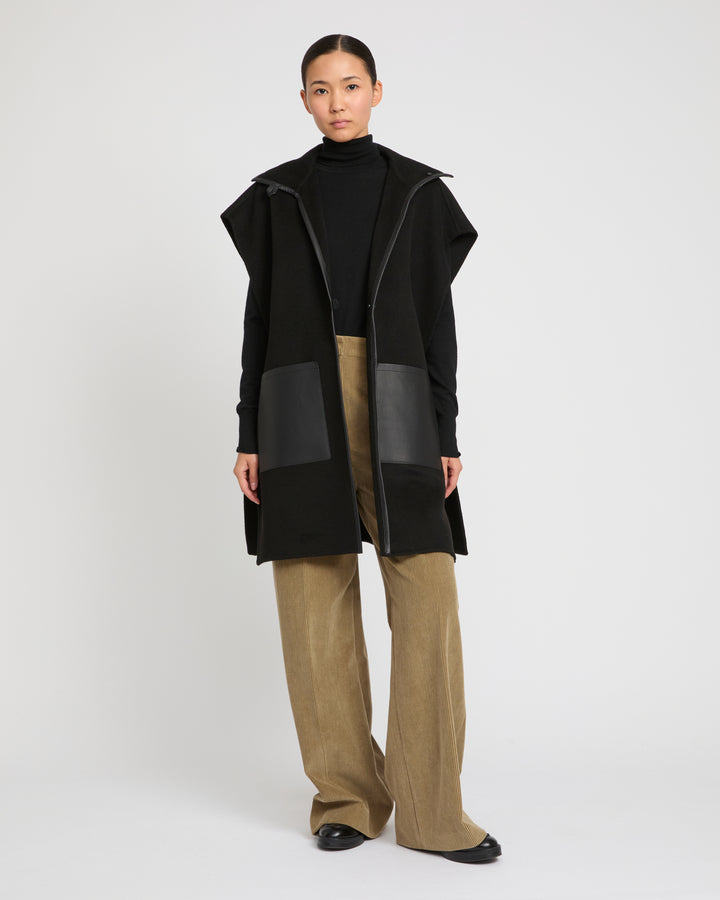 Double-sided cashmere wool and leather bib -Yves Salomon