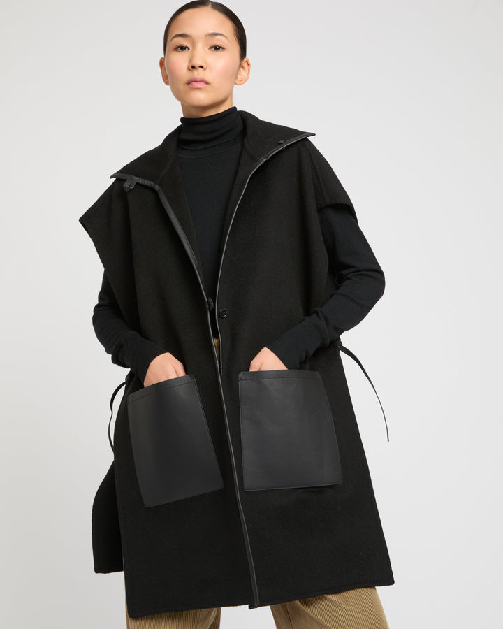 Double-sided cashmere wool and leather bib -Yves Salomon