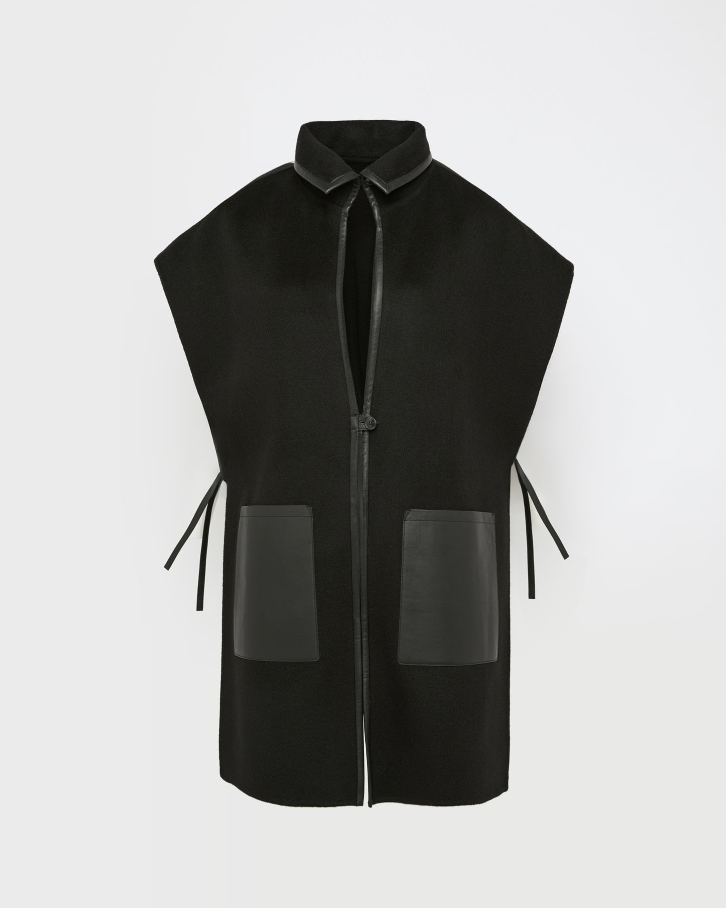 Double-sided cashmere wool and leather bib -Yves Salomon