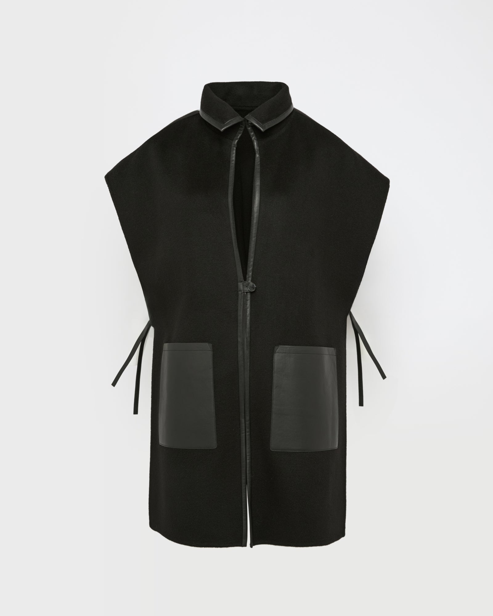 Double-sided cashmere wool and leather bib -Yves Salomon