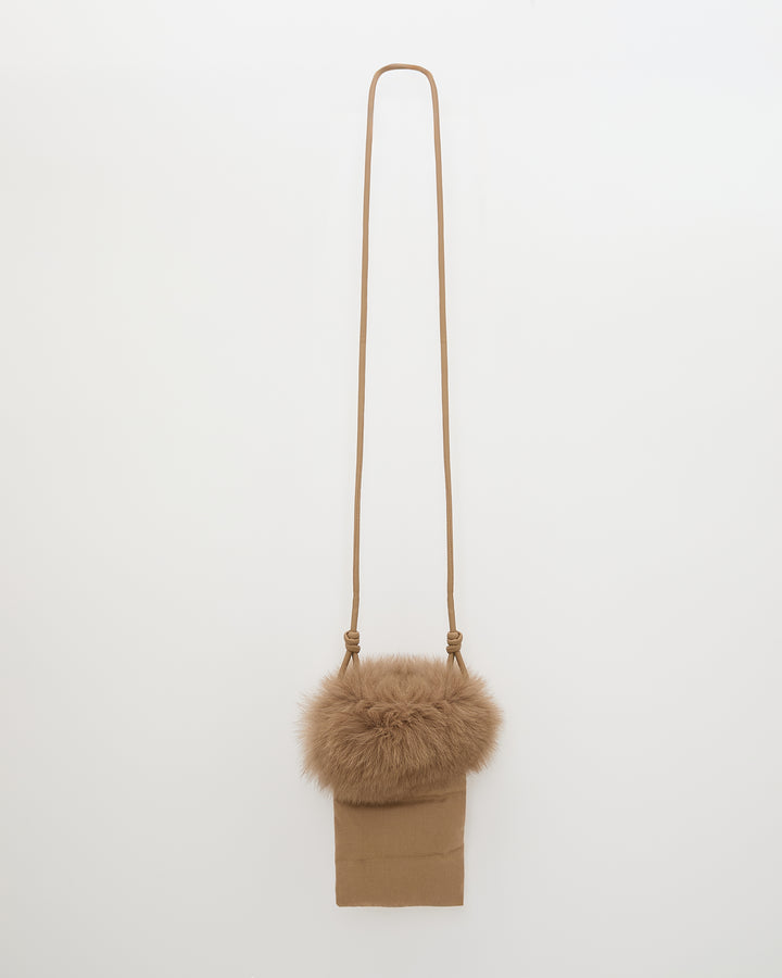 Flannel phone case with fox fur trim