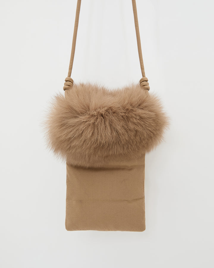 Flannel phone case with fox fur trim