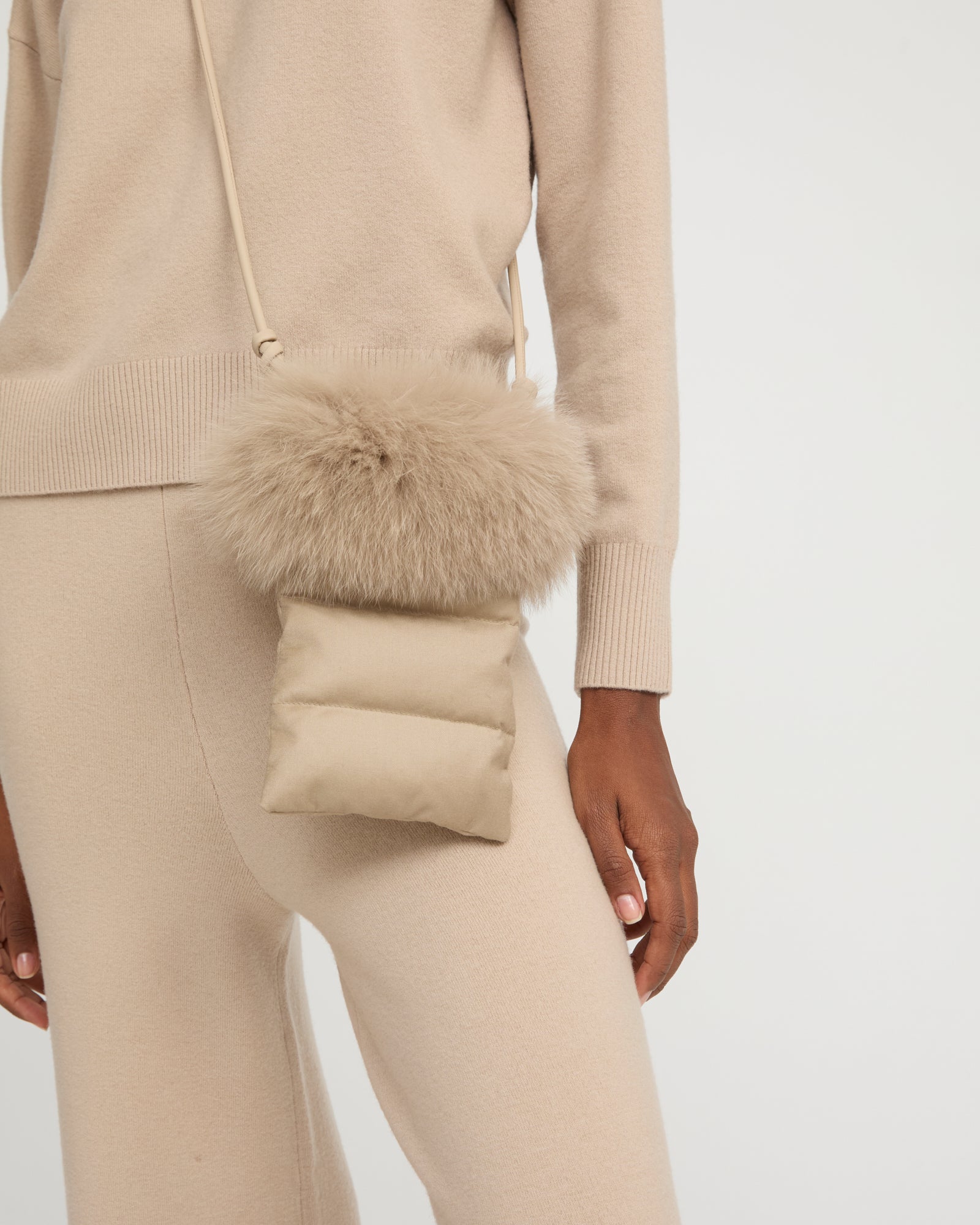 Flannel phone case with fox fur trim -Yves Salomon