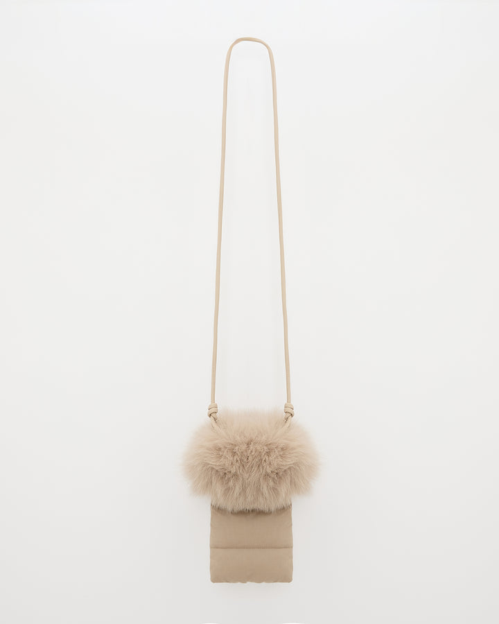 Flannel phone case with fox fur trim -Yves Salomon