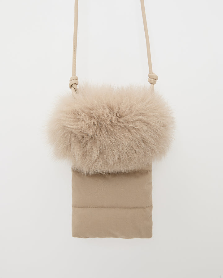 Flannel phone case with fox fur trim -Yves Salomon