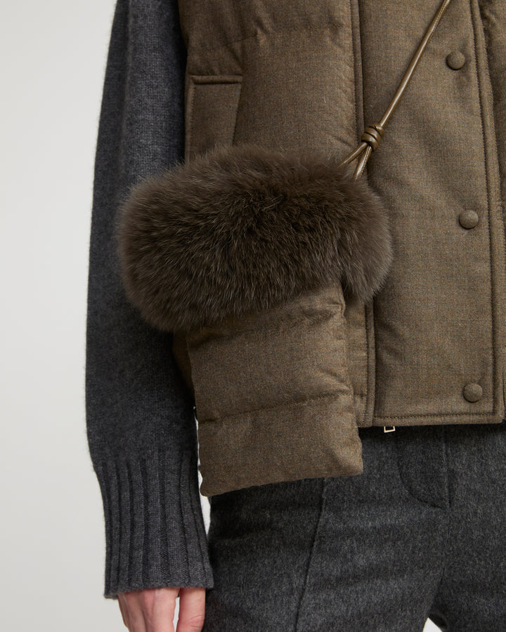 Flannel phone case with fox fur trim