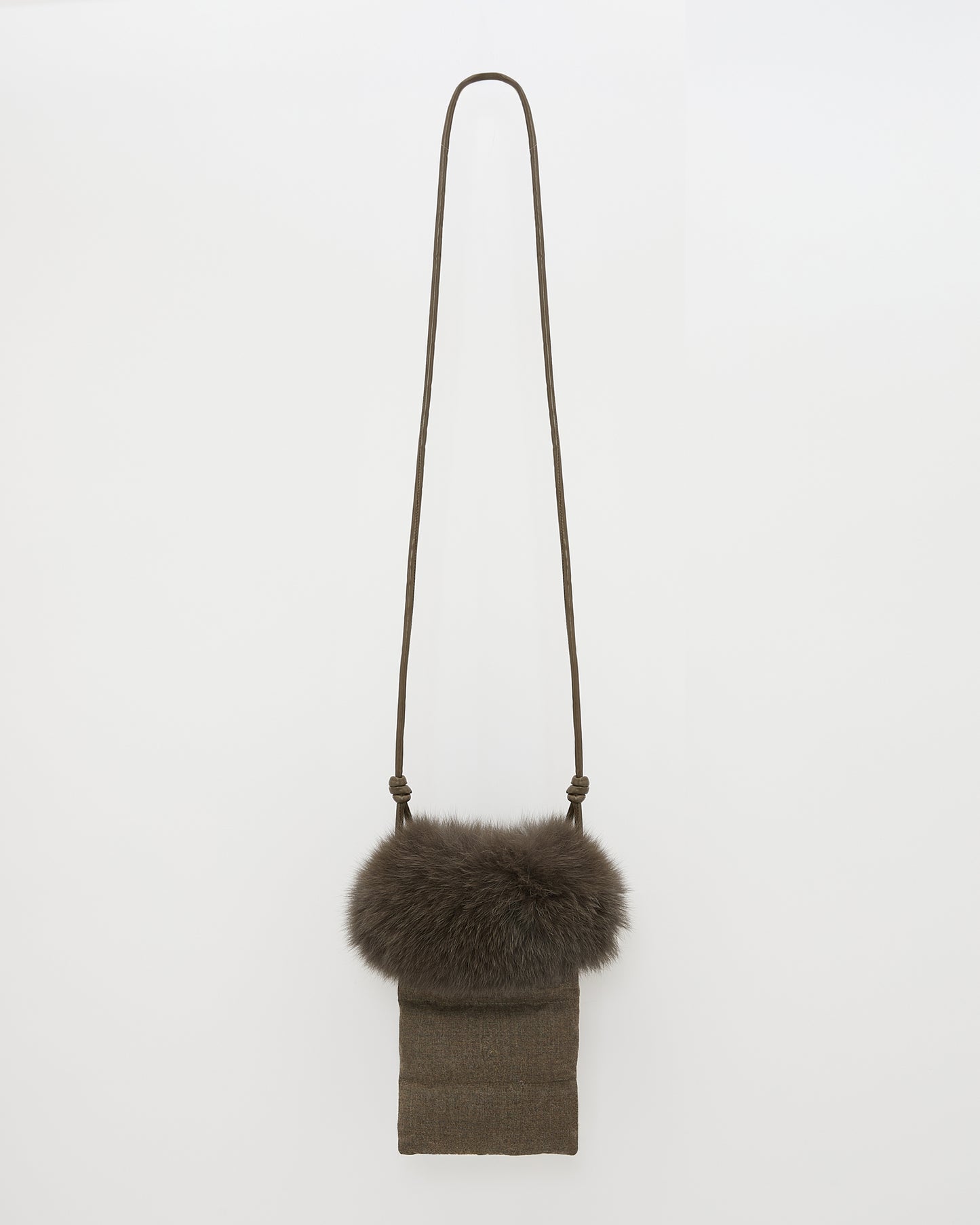 Flannel phone case with fox fur trim -Yves Salomon