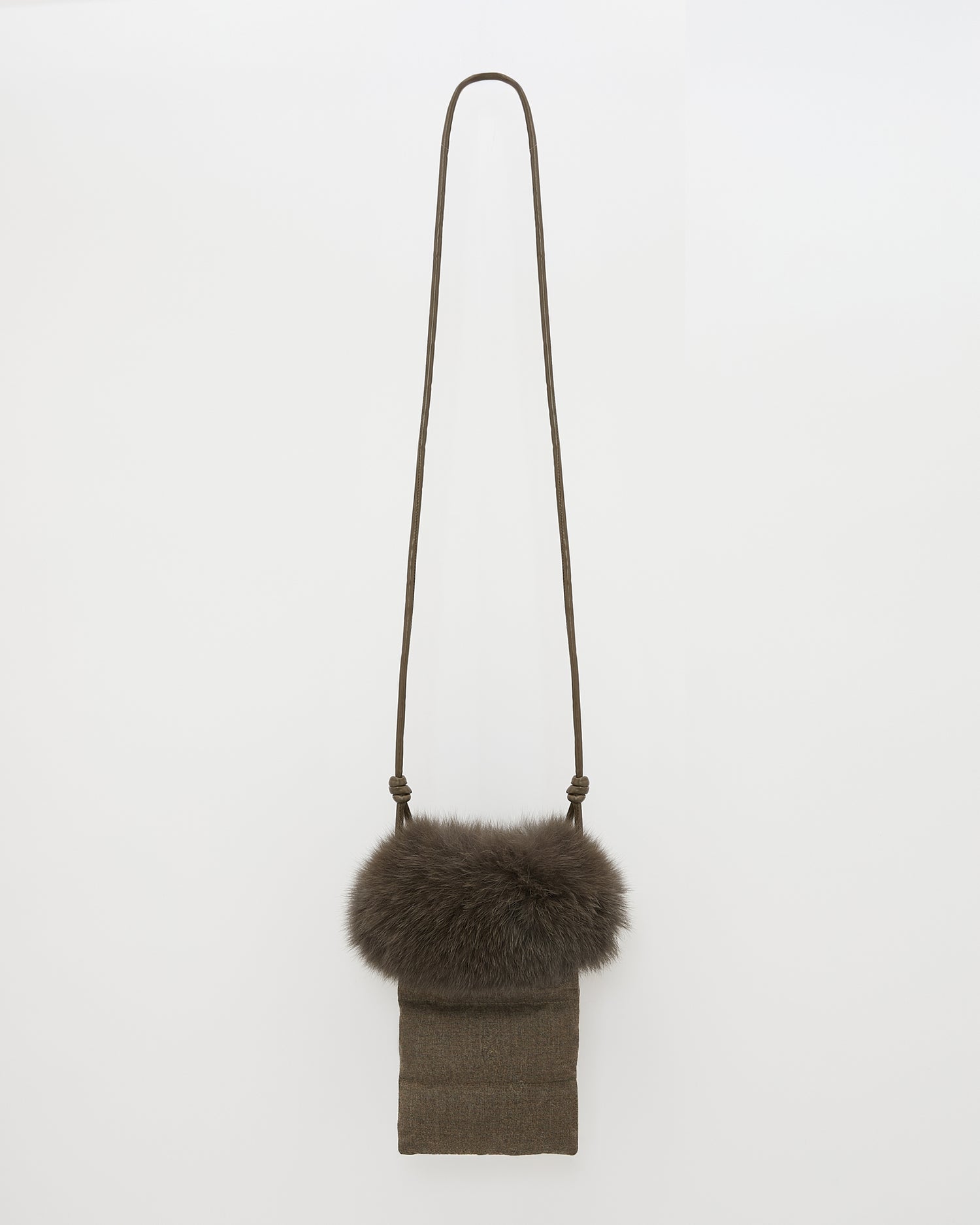 Flannel phone case with fox fur trim -Yves Salomon