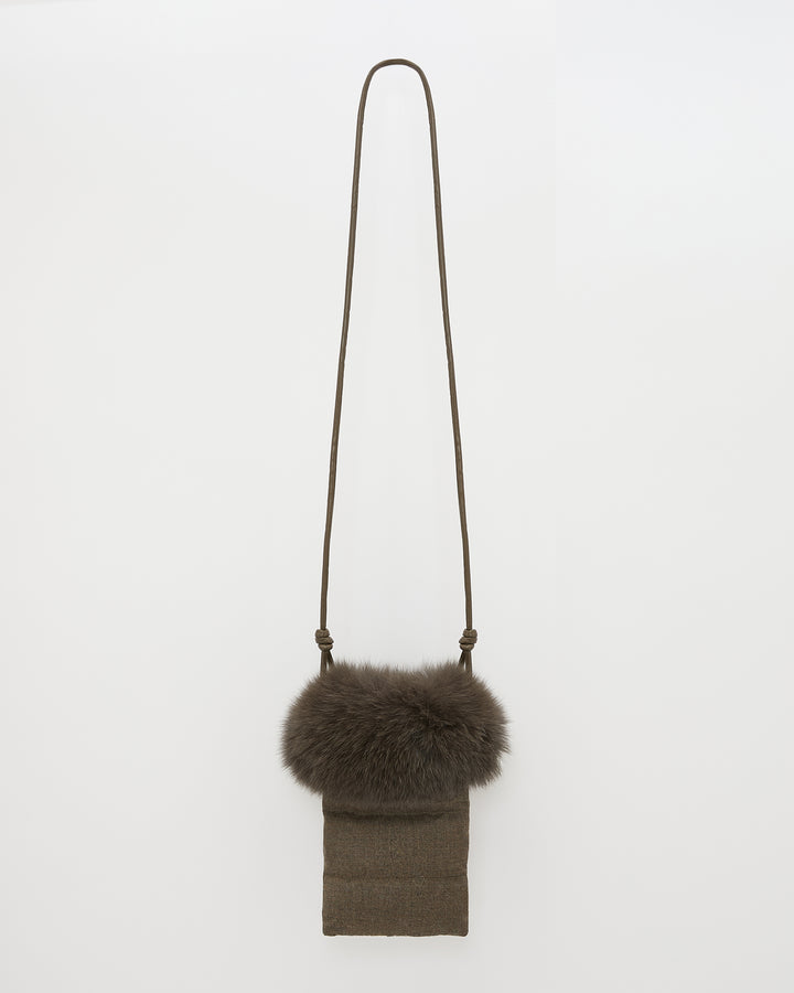 Flannel phone case with fox fur trim