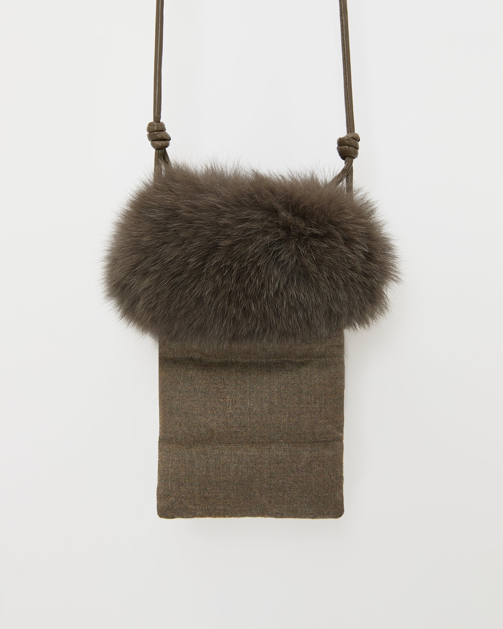 Flannel phone case with fox fur trim -Yves Salomon