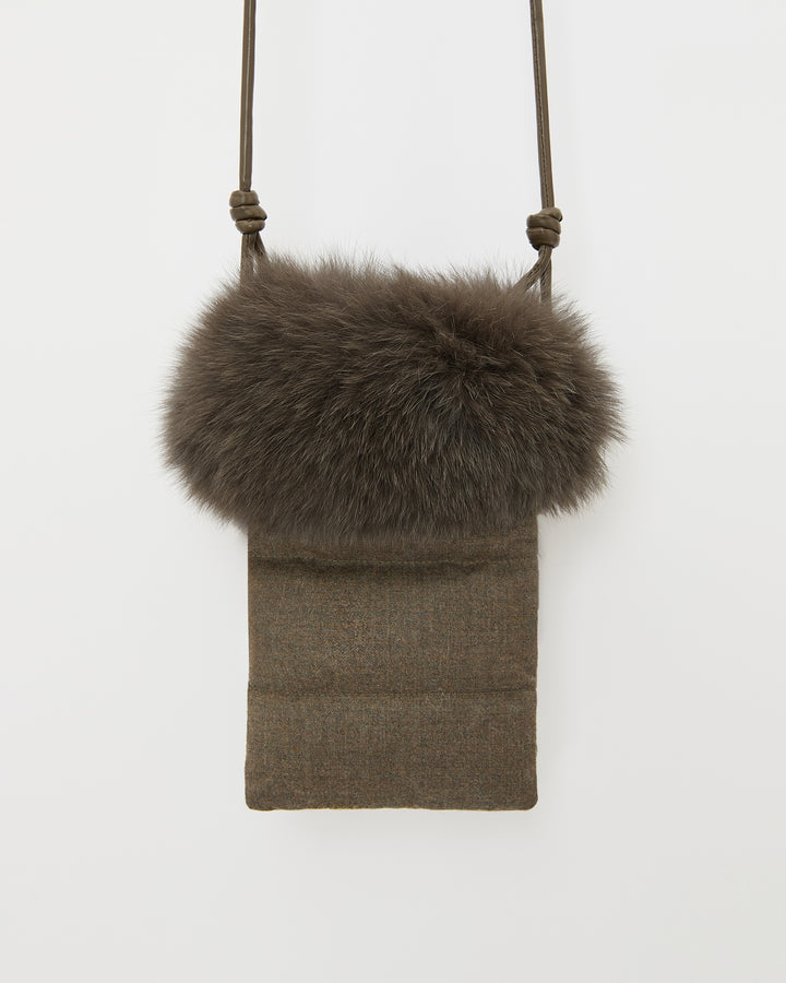 Flannel phone case with fox fur trim