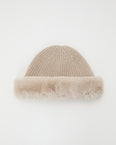 Cashmere and wool knit beanie with rex rabbit fur turn-up