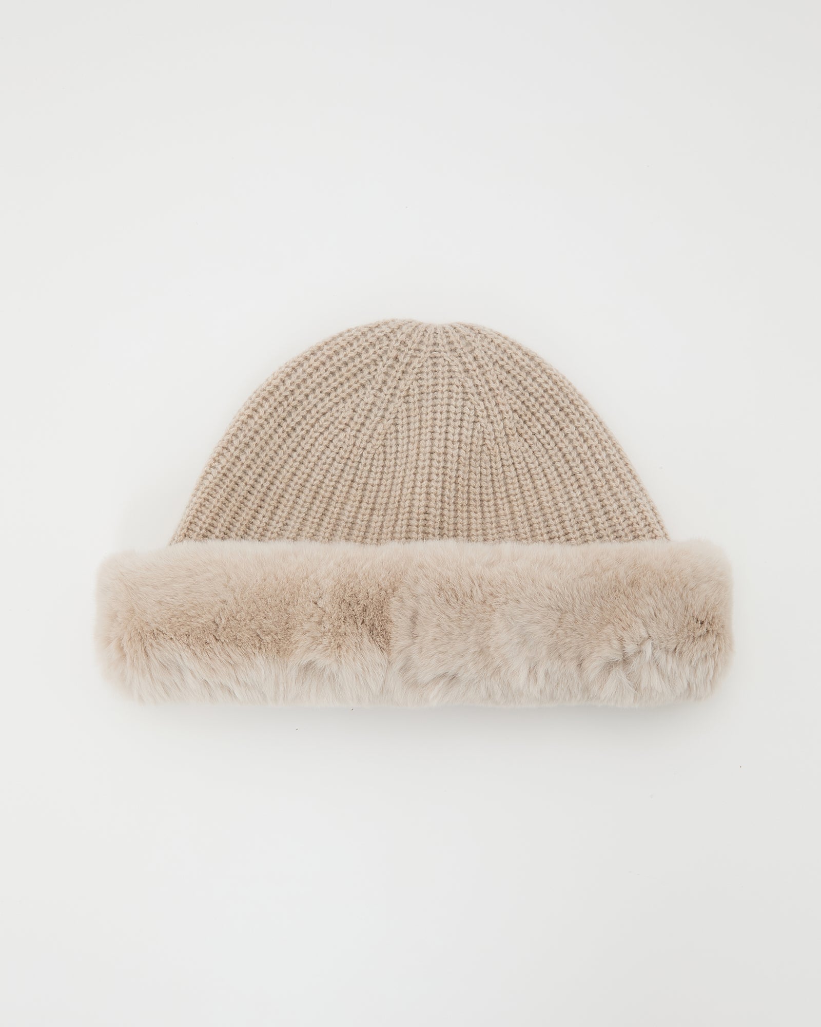 Cashmere and wool knit beanie with rex rabbit fur turn-up -Yves Salomon
