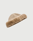 Cashmere and wool knit beanie with rex rabbit fur turn-up