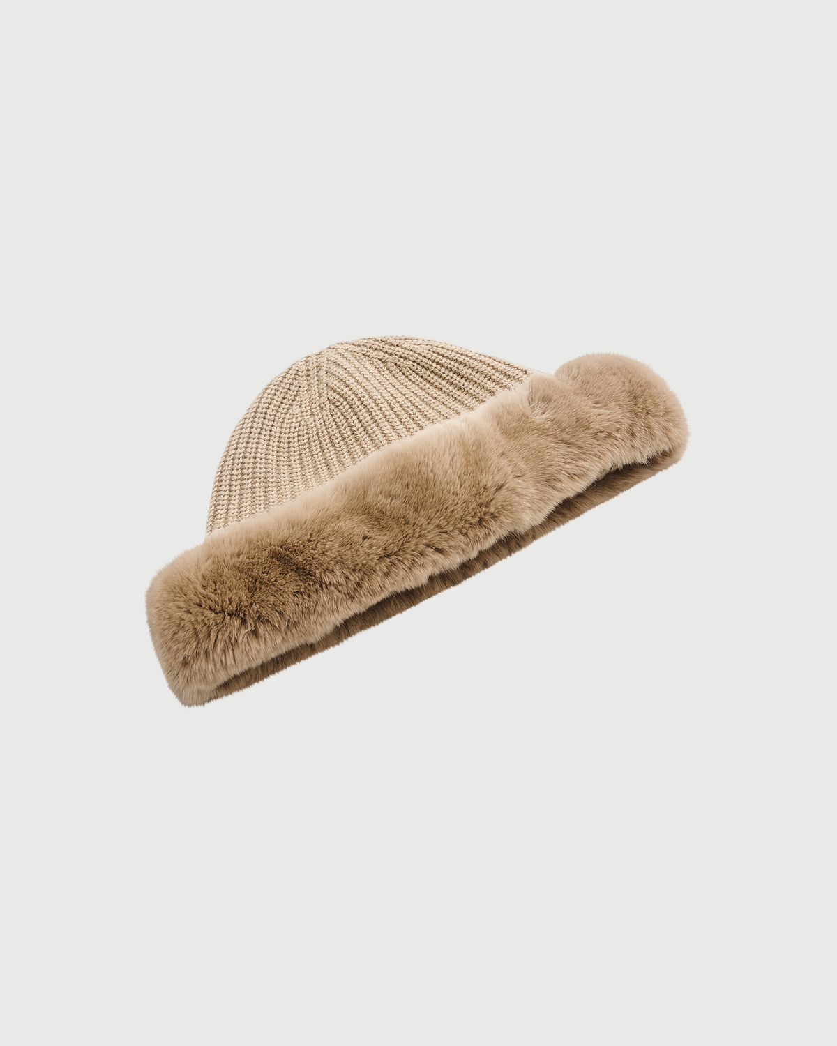 Cashmere and wool knit beanie with rex rabbit fur turn-up - Yves Salomon - New Fall Winter Collection