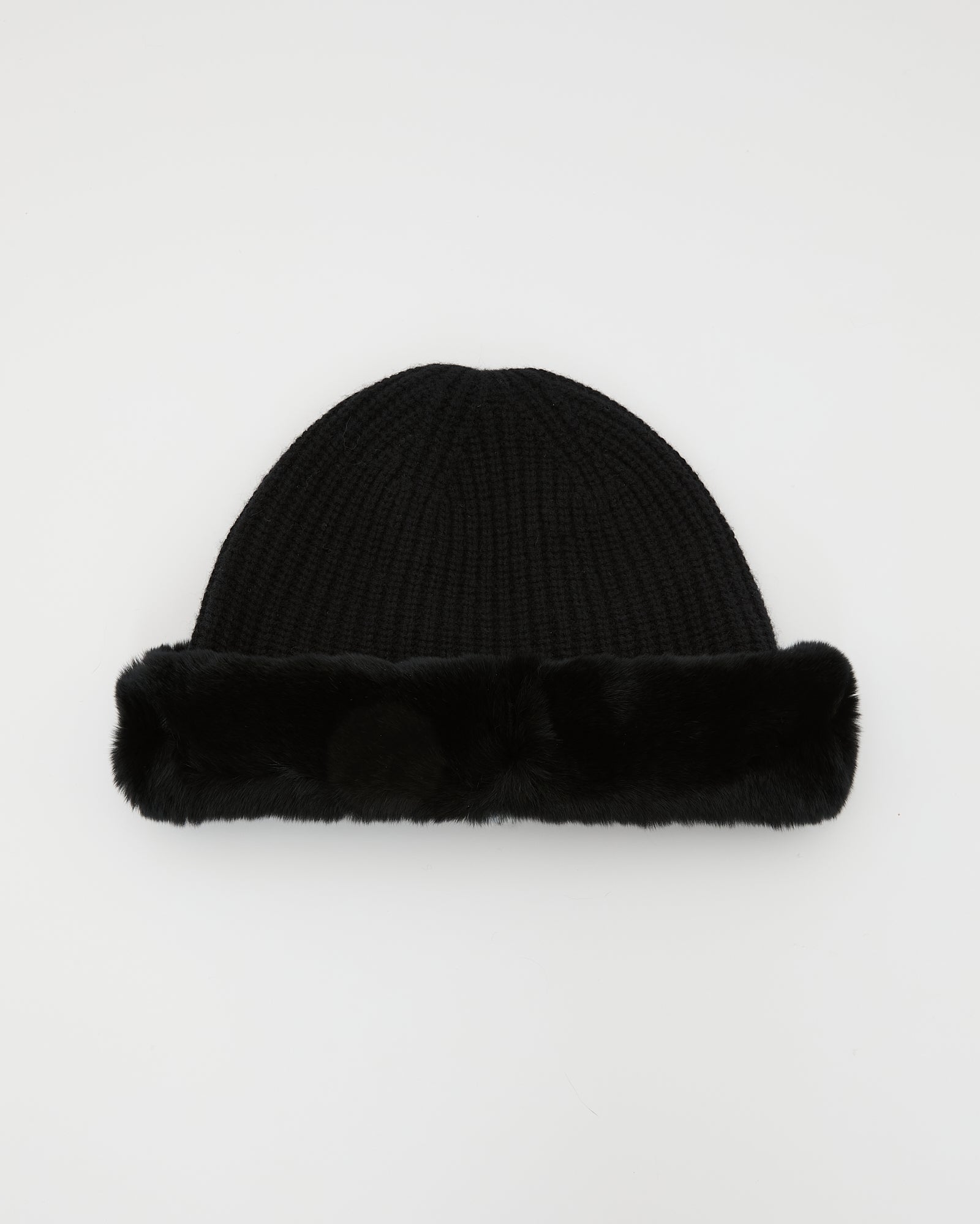 Cashmere and wool knit beanie with rex rabbit fur turn-up -Yves Salomon
