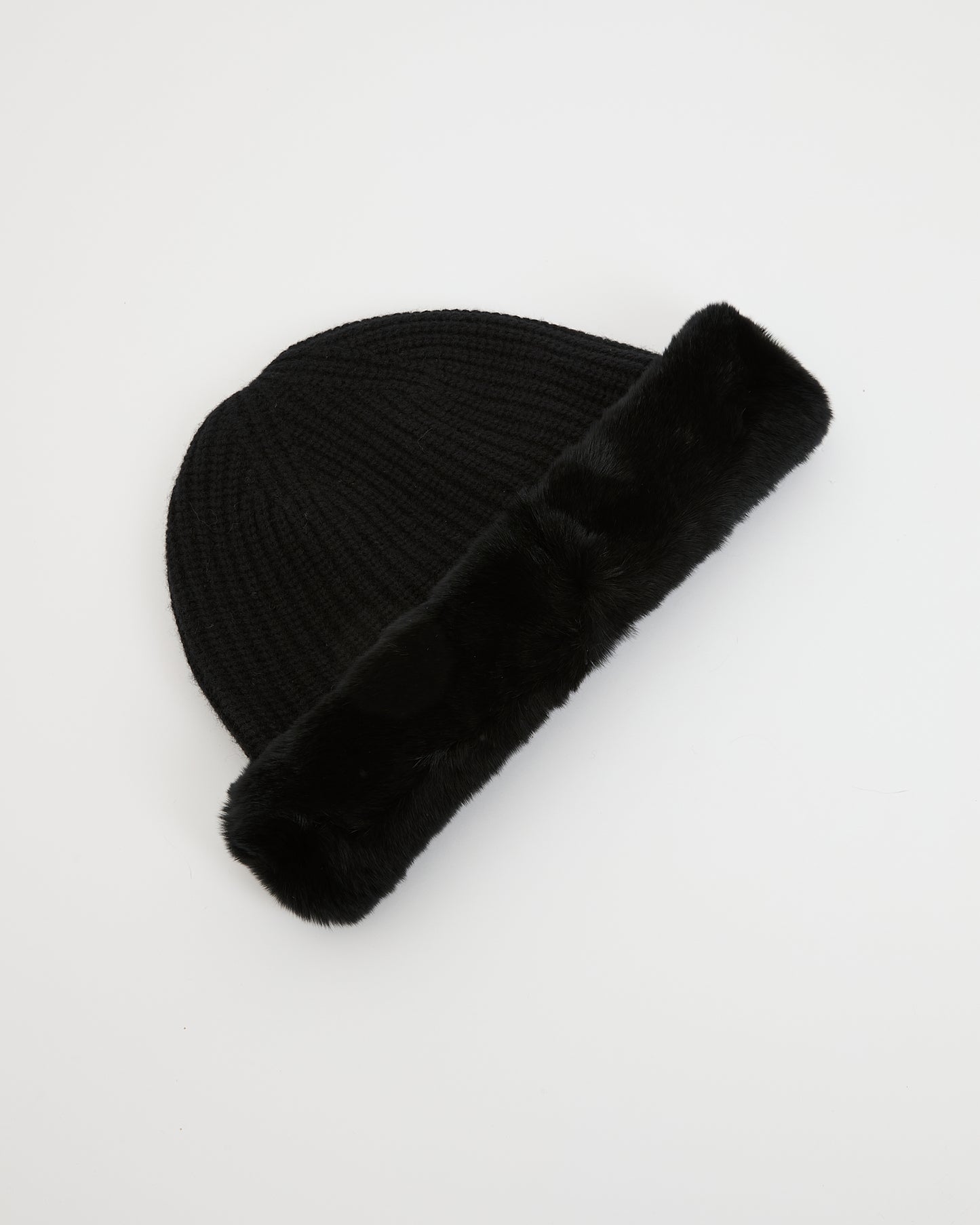 Cashmere and wool knit beanie with rex rabbit fur turn-up -Yves Salomon