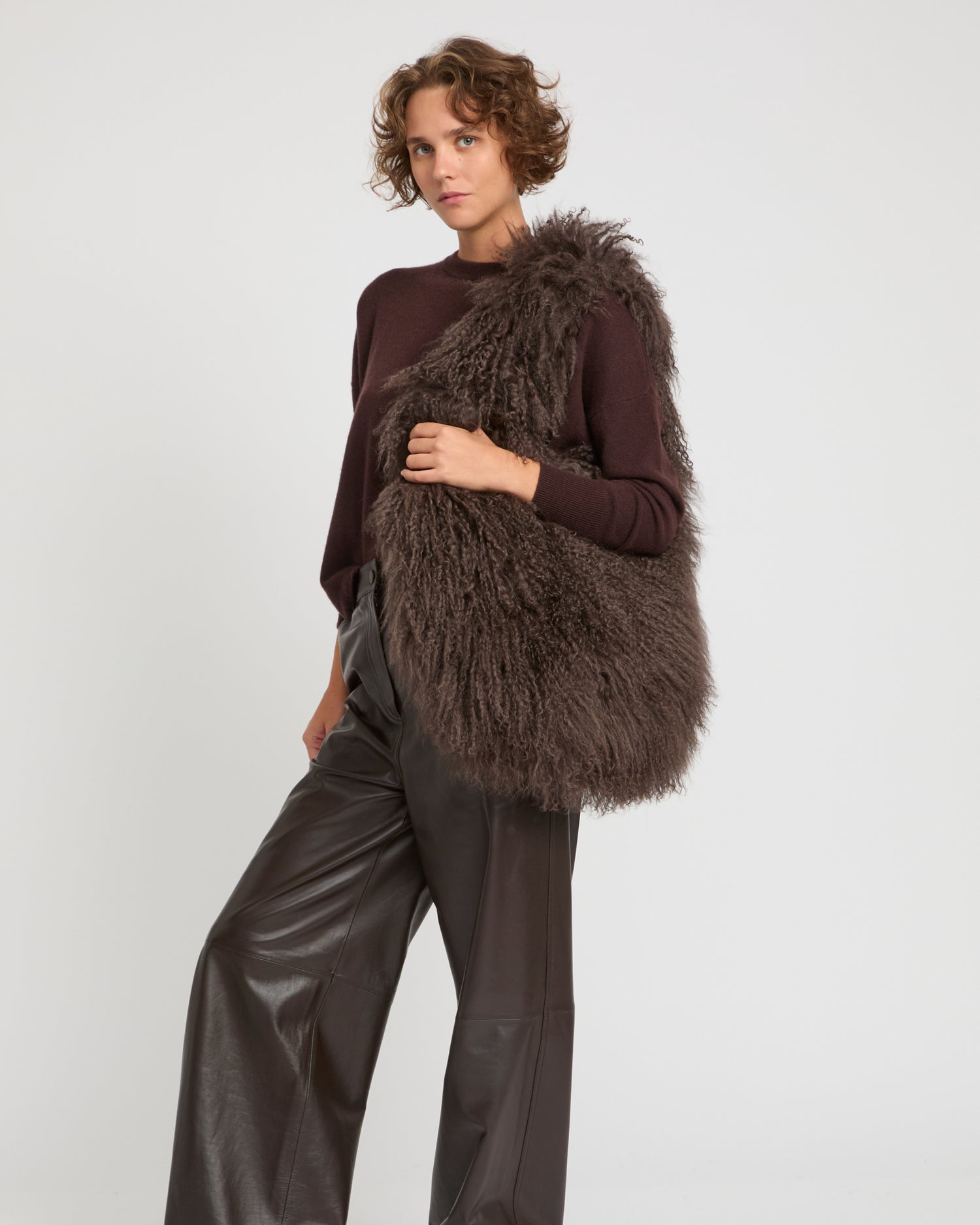 Long-Haired Lamb and Leather Bag -Yves Salomon