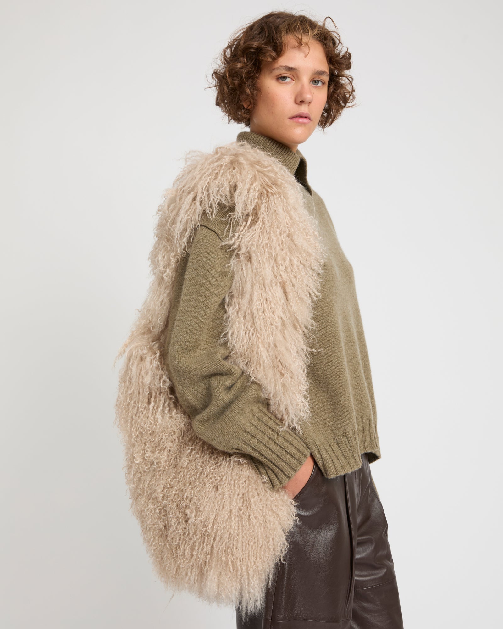 Long-Haired Lamb and Leather Bag -Yves Salomon