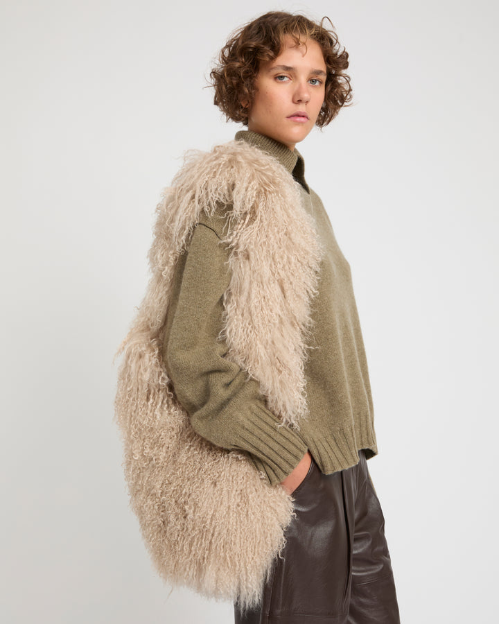 Long-Haired Lamb and Leather Bag -Yves Salomon