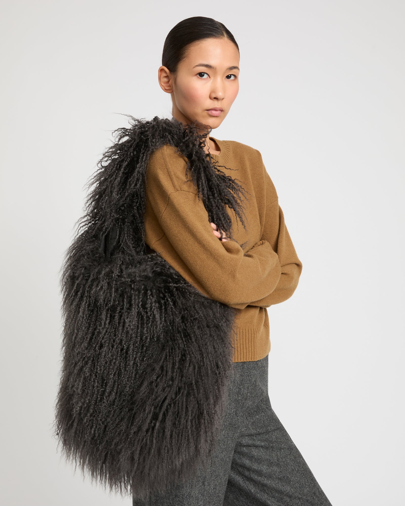 Long-Haired Lamb and Leather Bag -Yves Salomon