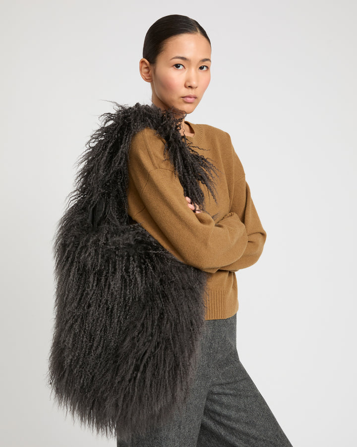 Long-Haired Lamb and Leather Bag -Yves Salomon