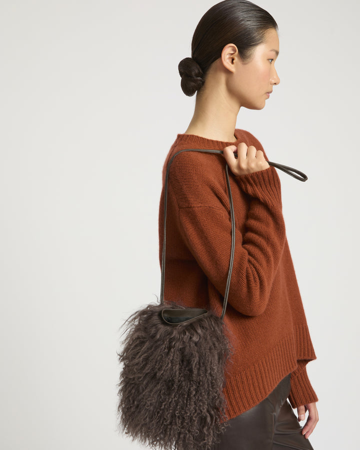 Small Bag in Leather and Mongolian Lambwool -Yves Salomon