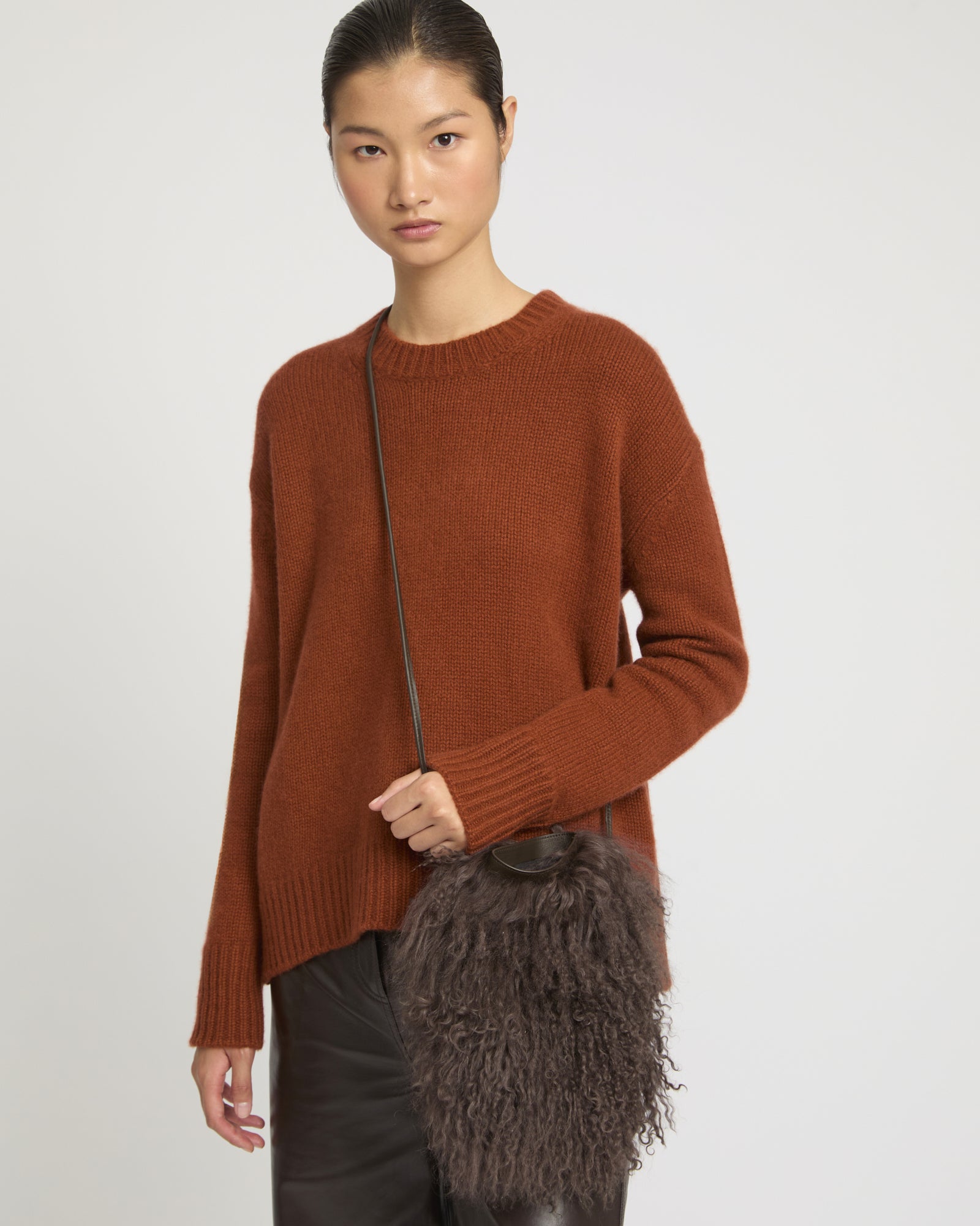 Small Bag in Leather and Mongolian Lambwool -Yves Salomon