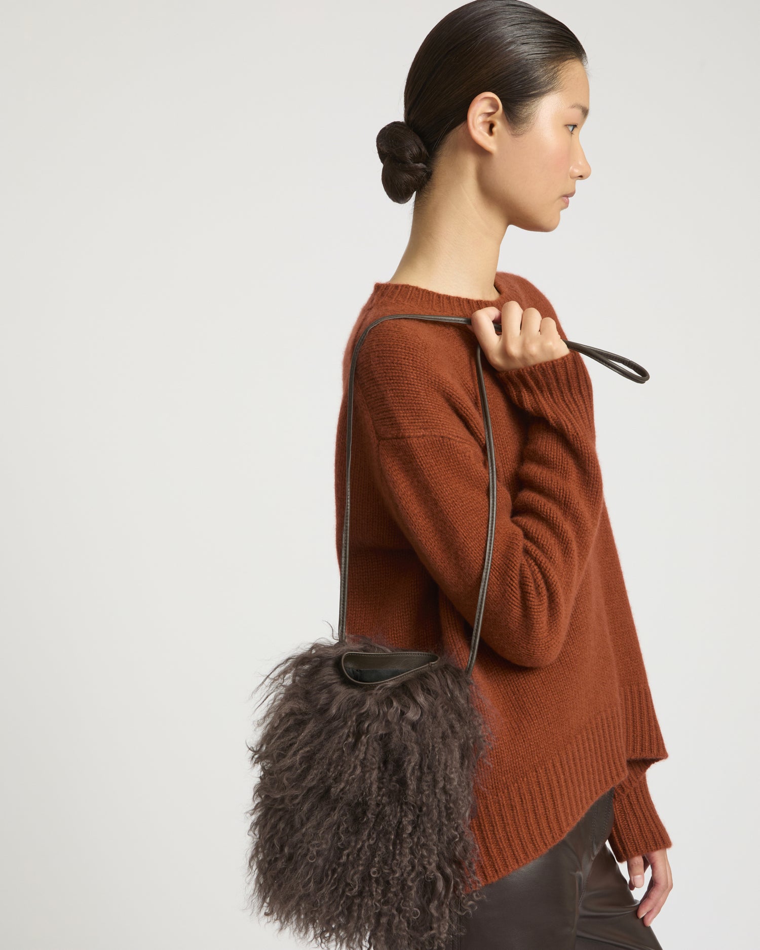 Small Bag in Leather and Mongolian Lambwool -Yves Salomon