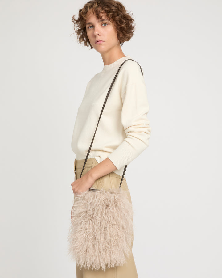 Small Bag in Leather and Mongolian Lambwool -Yves Salomon
