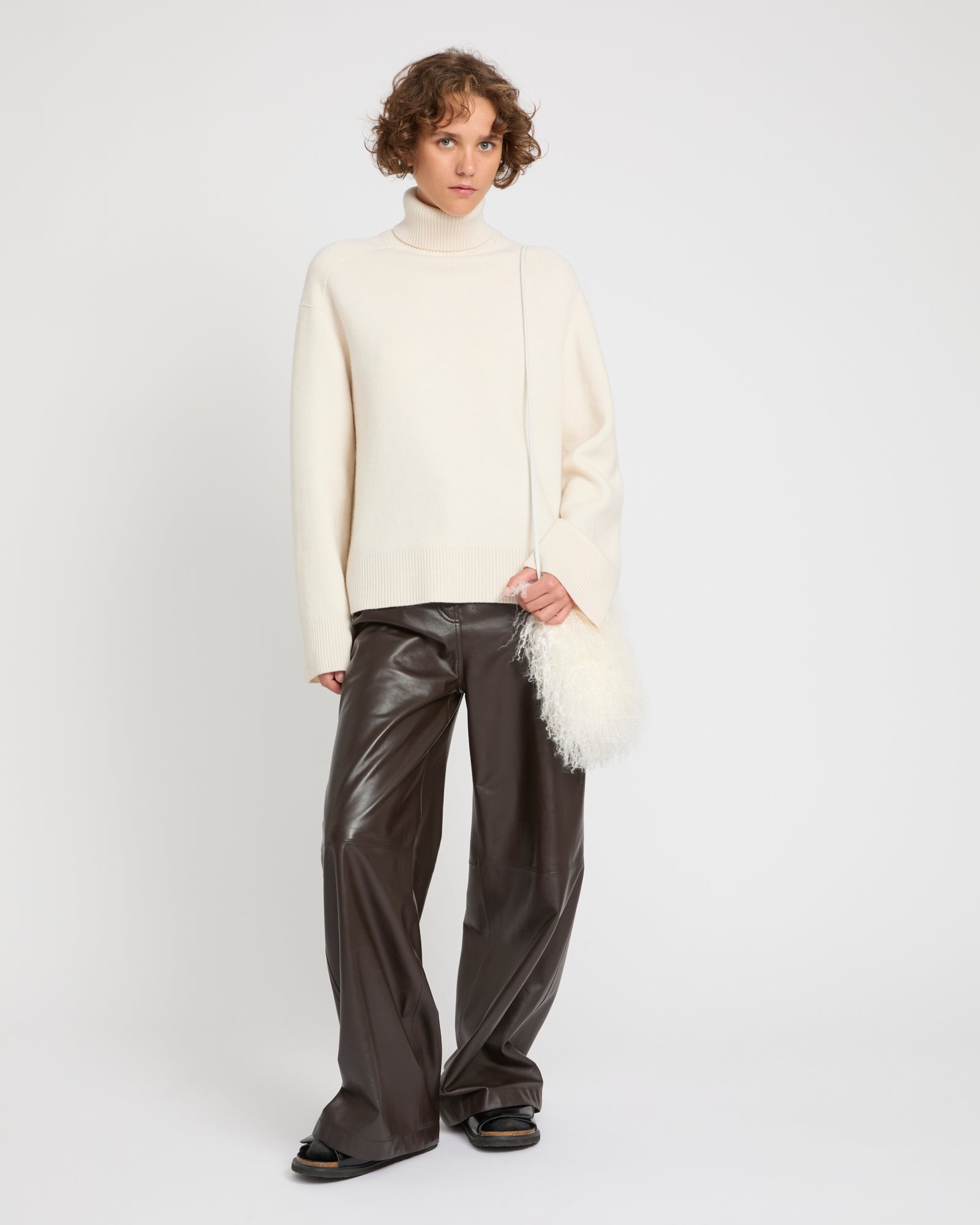 Small Bag in Leather and Mongolian Lambwool -Yves Salomon
