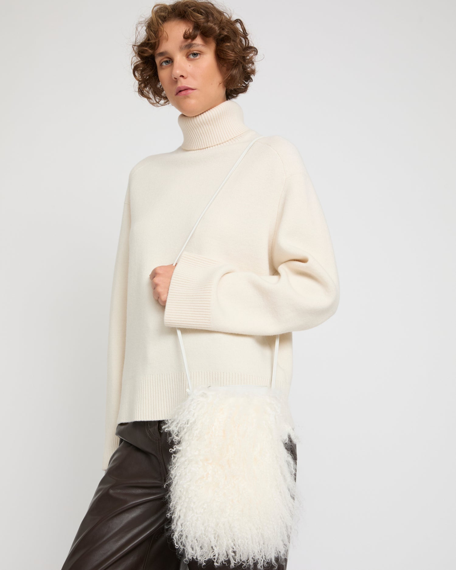 Small Bag in Leather and Mongolian Lambwool -Yves Salomon