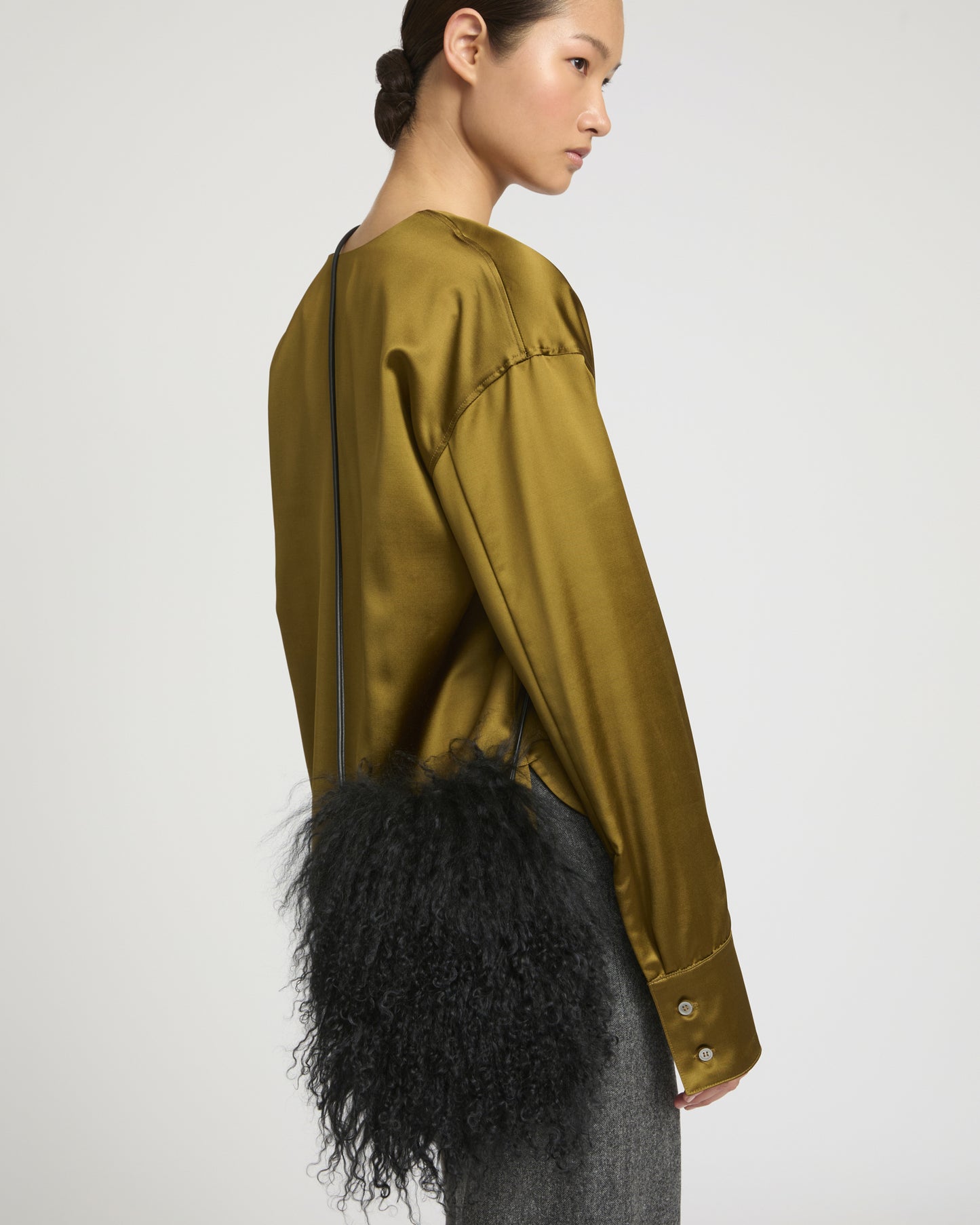 Small Bag in Leather and Mongolian Lambwool -Yves Salomon