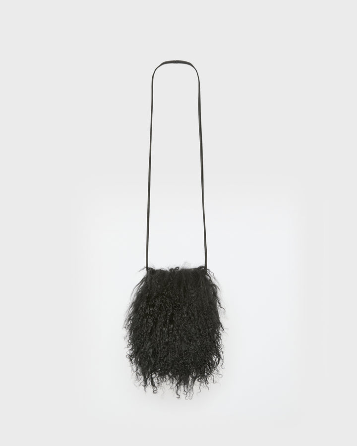 Small Bag in Leather and Mongolian Lambwool -Yves Salomon