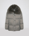 Mid-length down jacket with fox fur trim