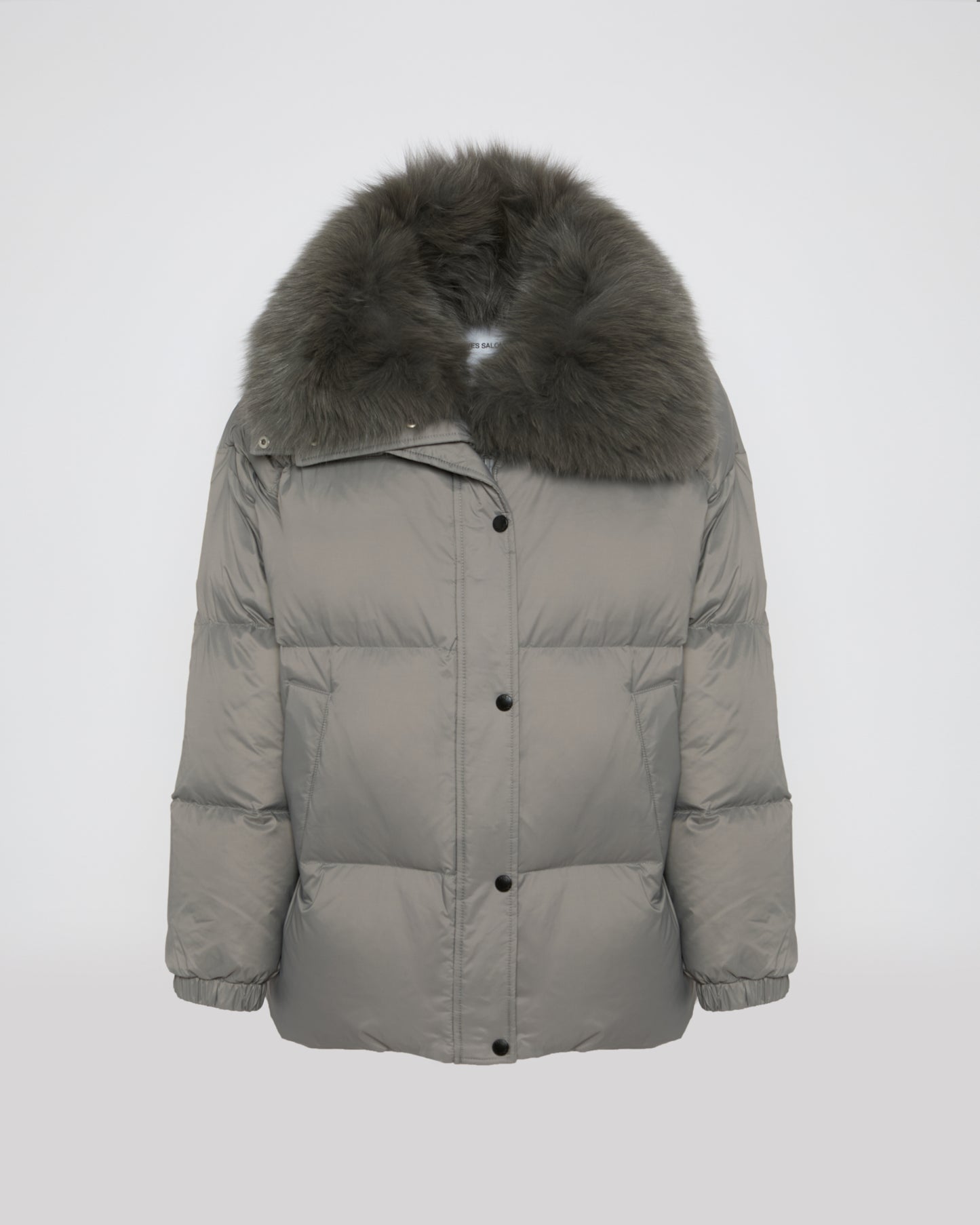 Mid-length down jacket with fox fur trim