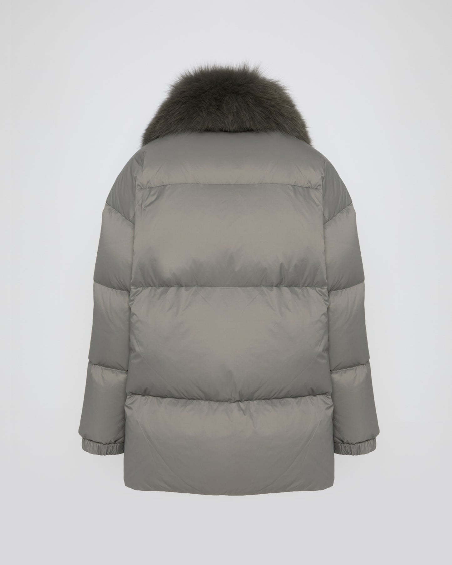 Mid-length down jacket with fox fur trim
