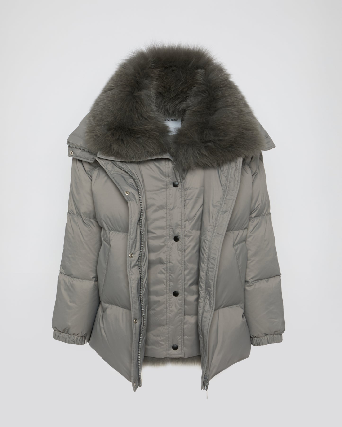 Mid-length down jacket with fox fur trim